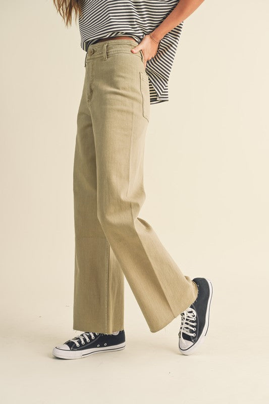 Denim Straight Wide Leg Pants - Toast Brown