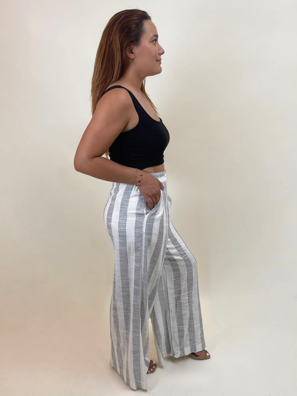 Striped Linen Wide Leg Pants