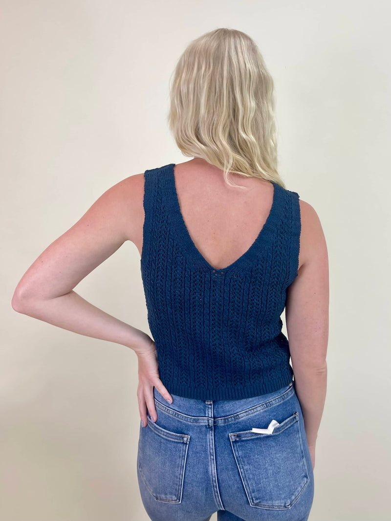 Jayde Crochet Sweater Tank - Smoky Navy