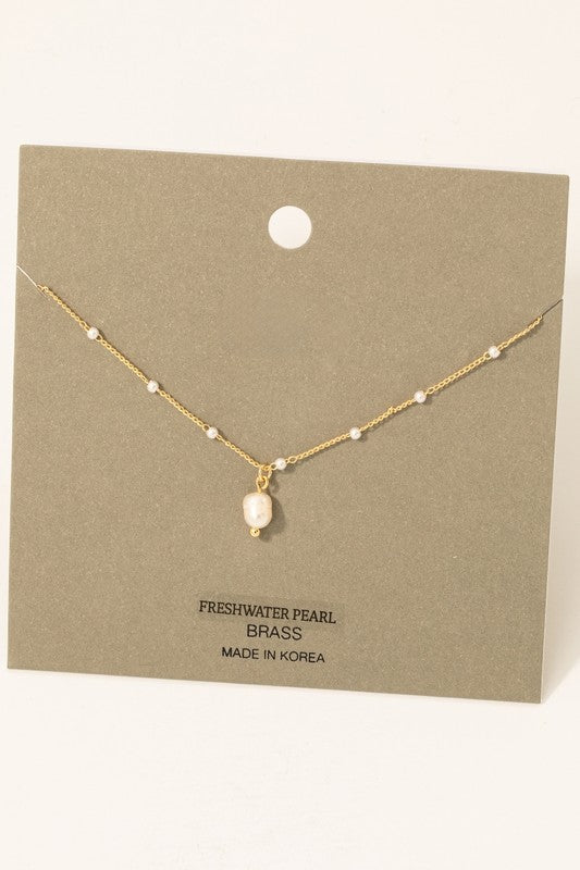 Pearl Charm Beaded Station Necklace