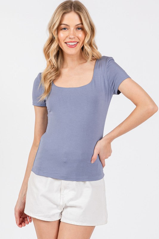Final Touch Double Layer Square Neck Top - Stone Wash