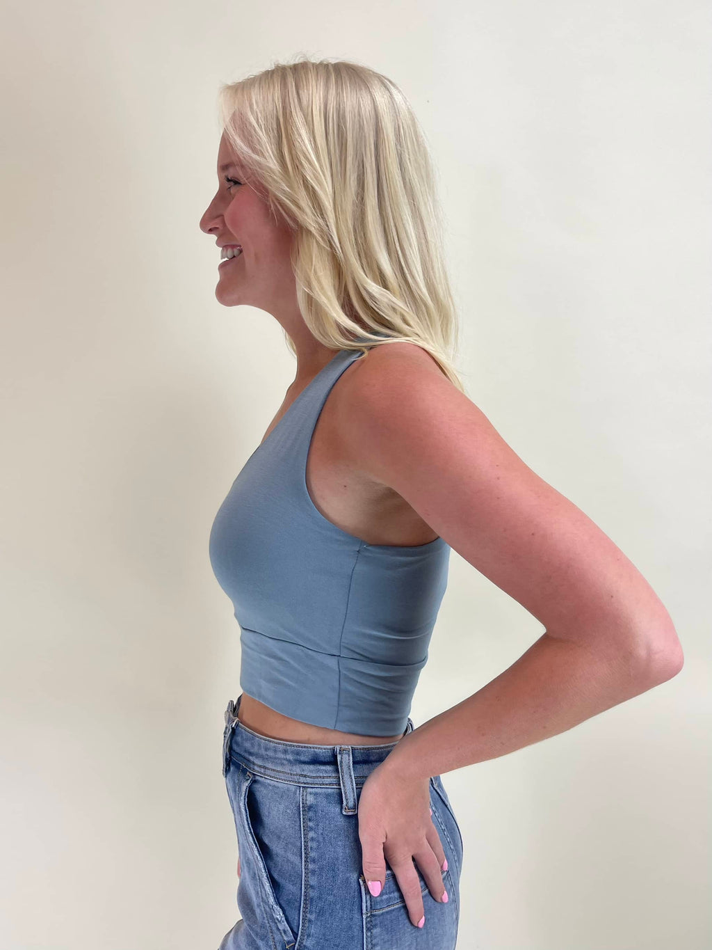 Final Touch Racer Back Cropped Top - Ash Blue