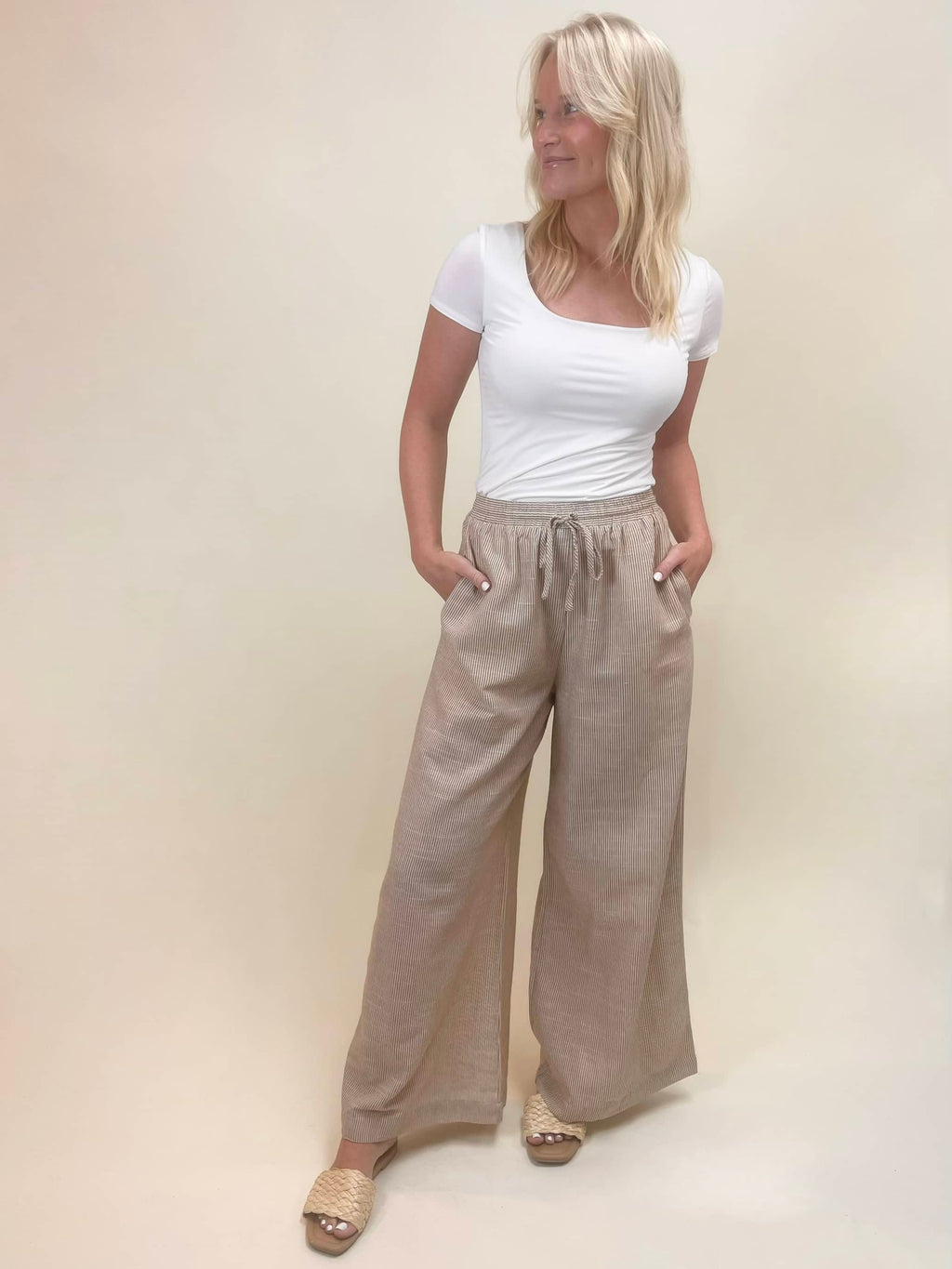 Regan Wide Leg Striped Pants - Camel