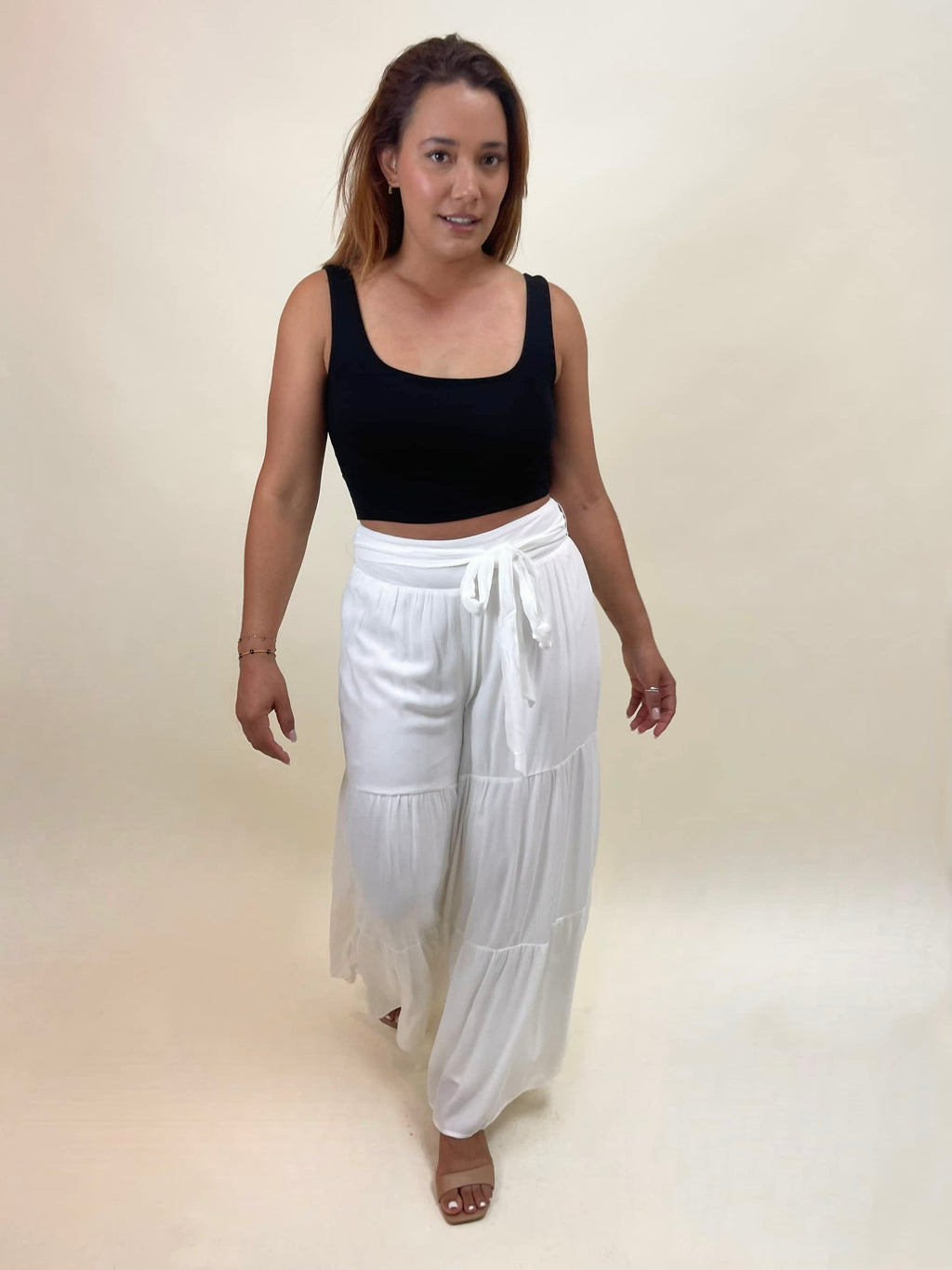 Vita Tiered Gauze Wide Leg Pants - Off White