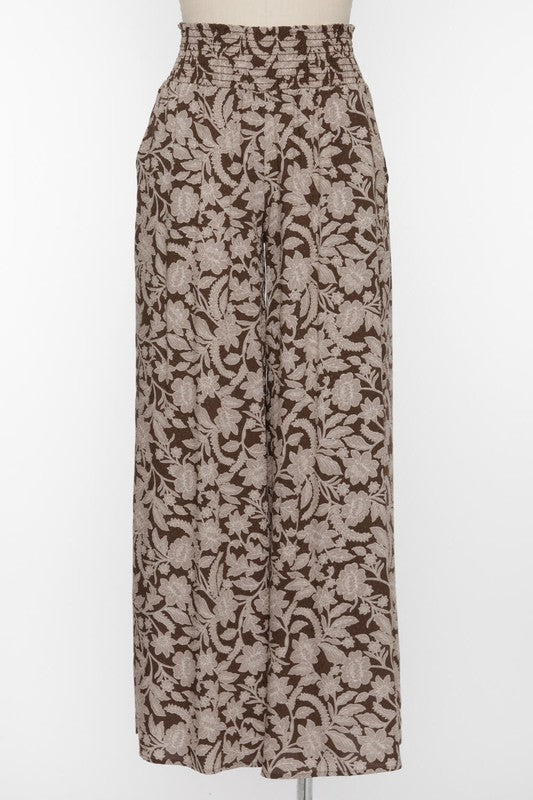 Autumn Flowers Wide Leg Pants - Chocolate