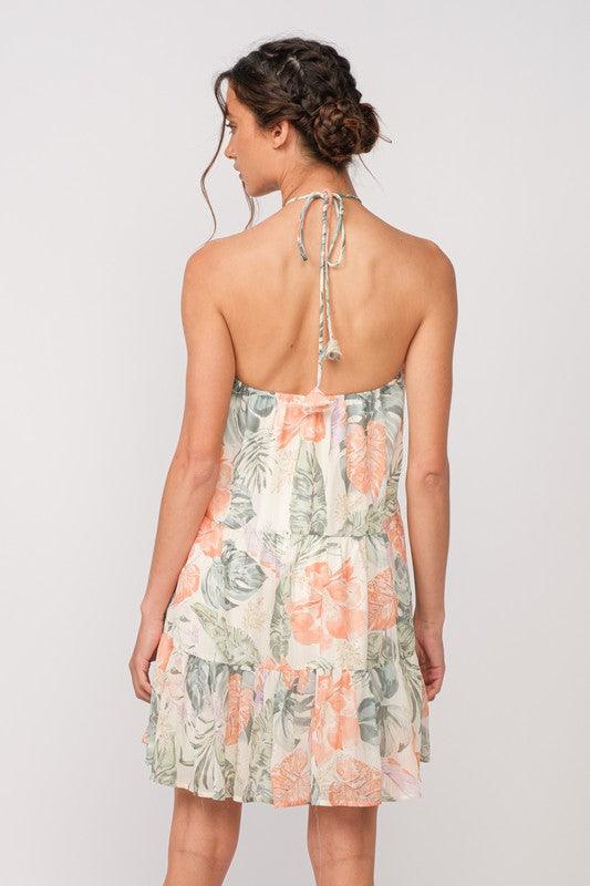 Boho print halter clearance dress