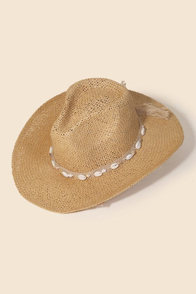 Straw Weave Cowrie Shell Rope Cowboy Hat