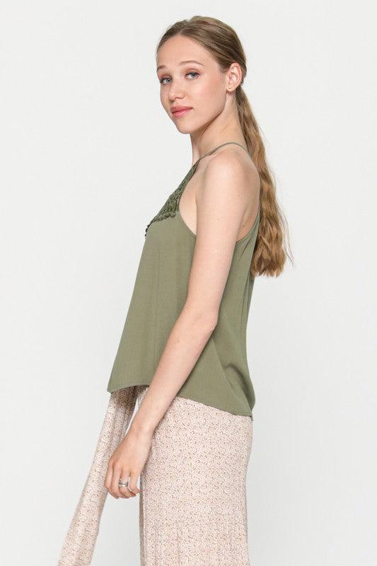 Lace Halter Top - Olive – Pineapple Lain Boutique