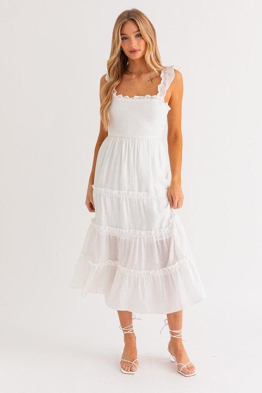 Fashion White Smocked Ruffle Elastic Dress – EDITE MODE