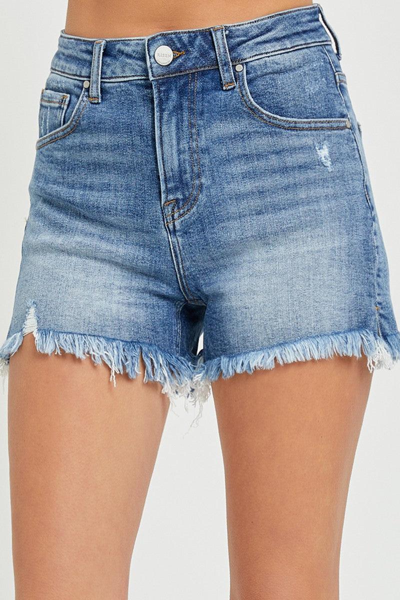 Risen High Rise Side Slit Denim Short - Medium - Pineapple Lain Boutique