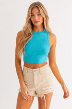 Round Neck Sleeveless Crop Top - Turquoise - Pineapple Lain Boutique