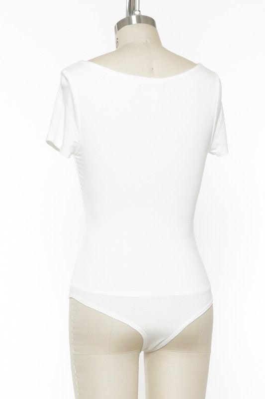 Square Neck Short Sleeve Bodysuit - Ivory